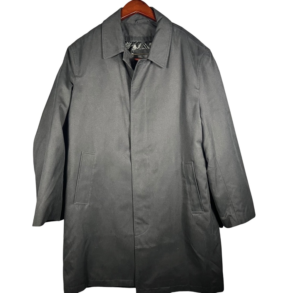 London Fog Trench Coat Men 40S Black Signature Removable Quilted Liner Overcoat